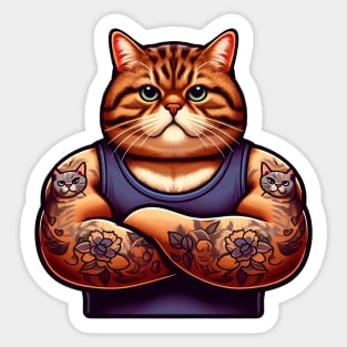 Tabby Cat with Cat Tattoo Sticker